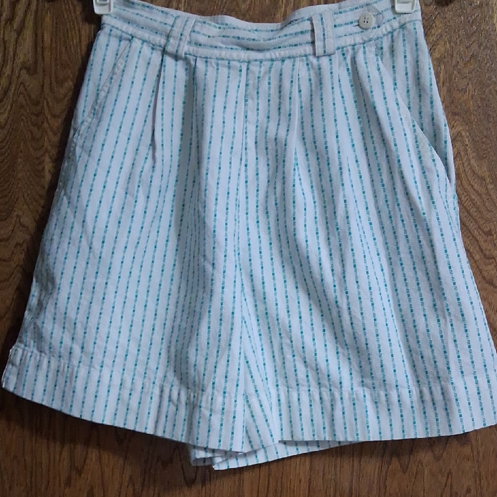 Esprit  Vintage 80s White and Green Striped High Waist Shorts